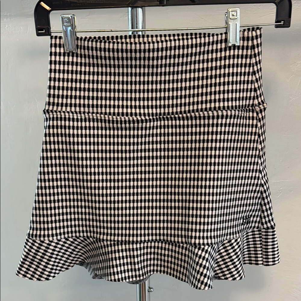 Black and White Ruffled Fit and Flare Mini Skirt